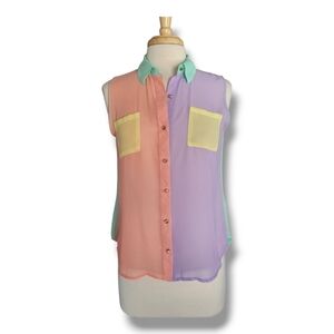 Pearl Sheer Colorblock Hi-Lo Sleeveless Blouse Size M
